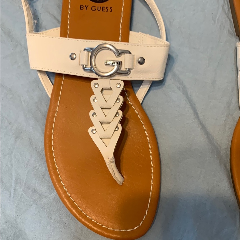 G by Guess White and Brown Sandals with Braided Detail - Picture 7 of 9